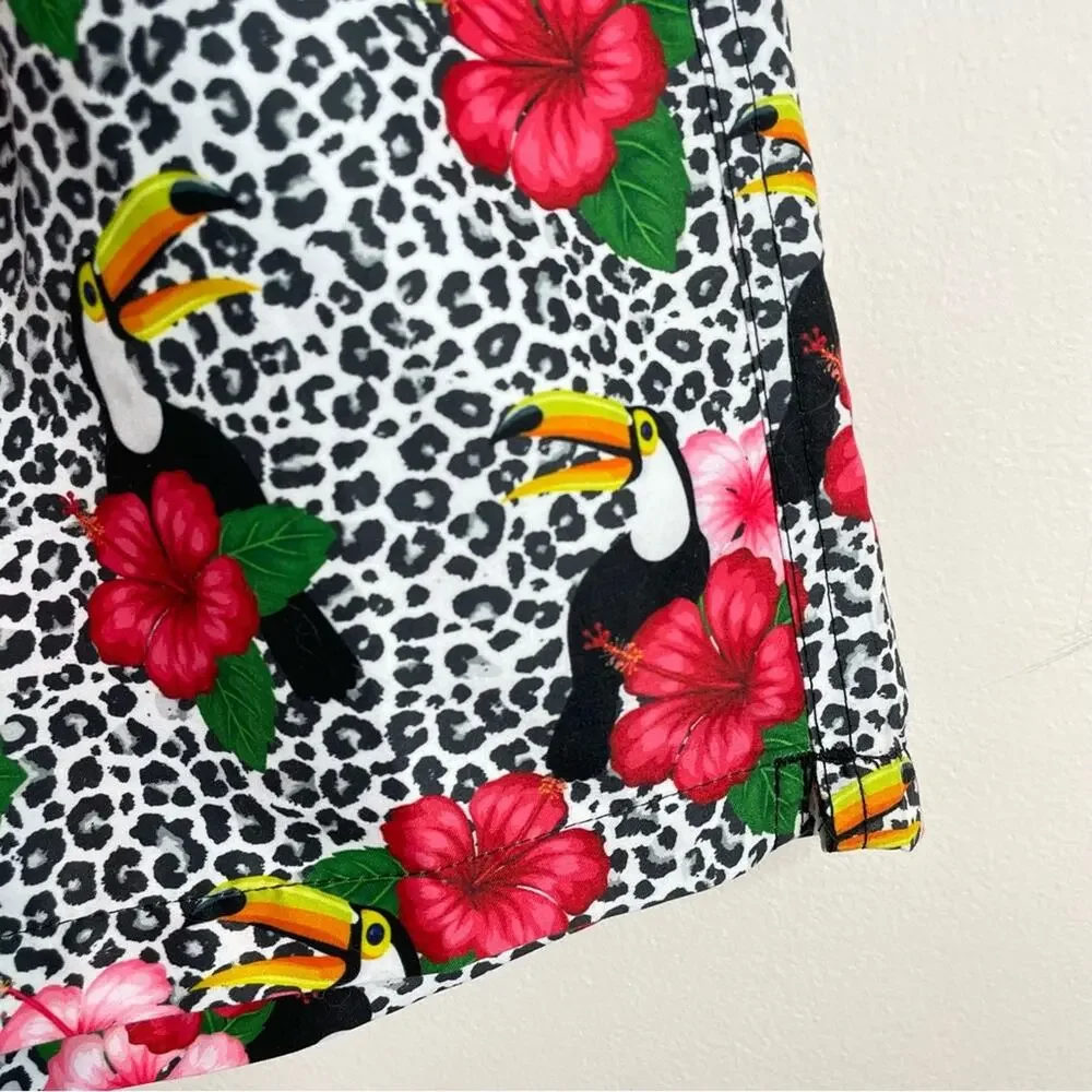 Franks Broadbeach Quick dry Tropical Toucan floral leopard swim trunks shorts M